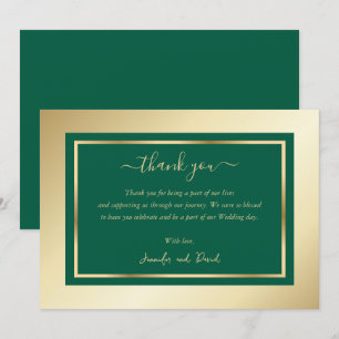 Modern Script Emerald Green Gold Thank You Card