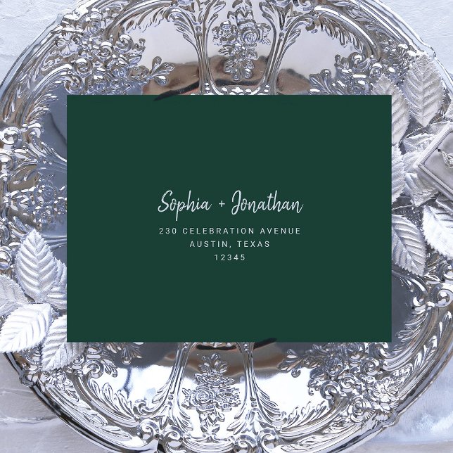 Modern Script Emerald Green | Self-Addressed RSVP Envelope (Creator Uploaded)