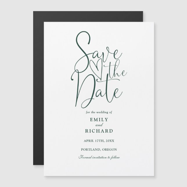 Modern Script Emerald Green Wedding Save The Date Magnetic Invitation (Front/Back)