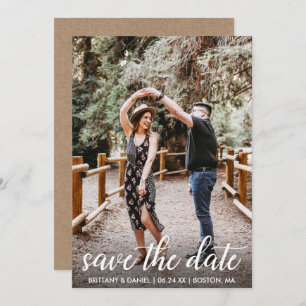 Modern Script Engagement Kraft Save The Date Card