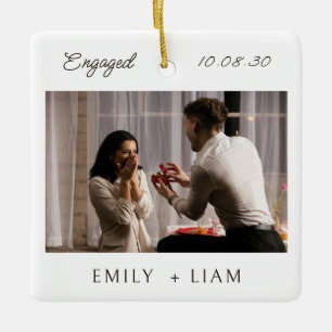 Modern Script Engagement Photo Keepsake  Ceramic Ornament