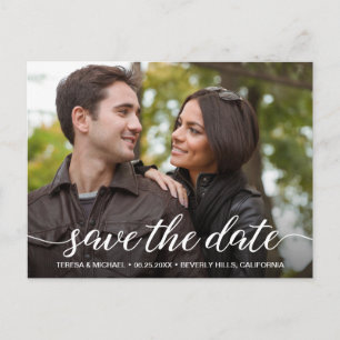 Modern Script Engagement Photo Save The Date Postcard