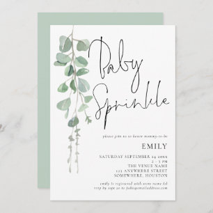 Modern Script Eucalyptus Baby Sprinkle Invitation