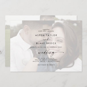 Modern Script Faded Horizontal Photo Wedding Invitation
