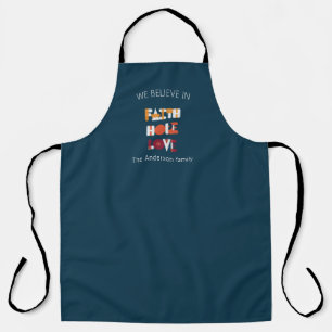 modern script faith hope love family monogram apron