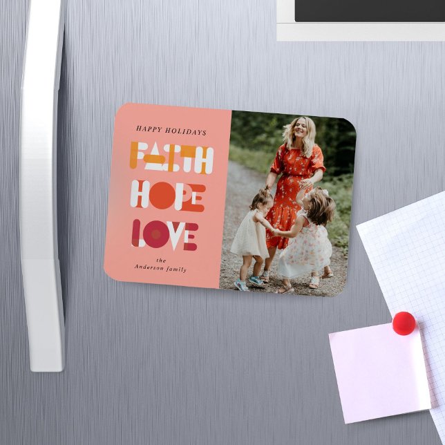 Modern Script Faith Hope Love Photo Holiday Magnet (Creator Uploaded)