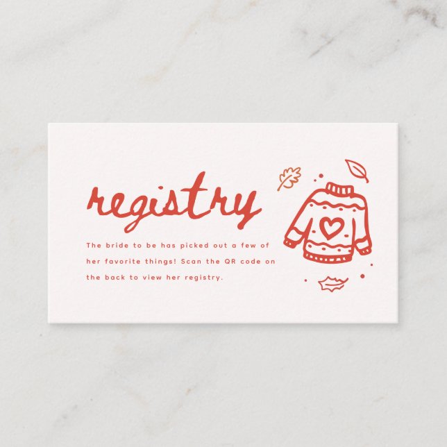 Modern Script Fall Bridal Shower Registry QR Code Enclosure Card (Front)