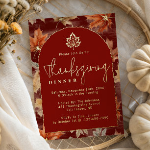 Modern Script Fall Leaves Thanksgiving Dinner
