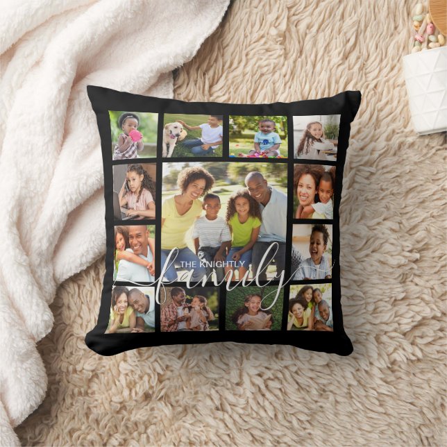Modern Script Family 13 Photo Collage Keepsake Cushion (Blanket)