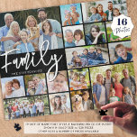Modern Script FAMILY 16 Photo Collage Your Colour Jigsaw Puzzle<br><div class="desc">Create a photo memory puzzle with the title FAMILY in a modern script typography and personalised with your family name in your choice of text and background colours (shown in white on black). This easy-to-upload photo collage template has 16 pictures in various shapes and sizes. ASSISTANCE: For help with design...</div>