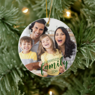 Modern Script FAMILY 2 Photo Keepsake Ceramic Ornament