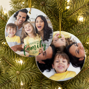 Modern Script FAMILY 2 Photo Keepsake Ceramic Ornament