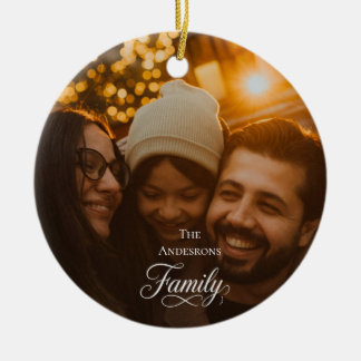 Modern Script Family Custom Photo Name Ceramic Ornament