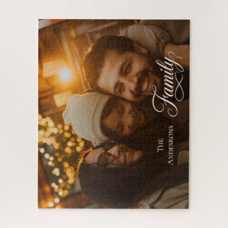 Modern Script Family Custom Photo Name Jigsaw Puzzle