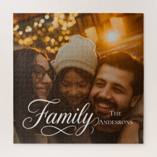 Modern Script Family Custom Photo Name Jigsaw Puzzle