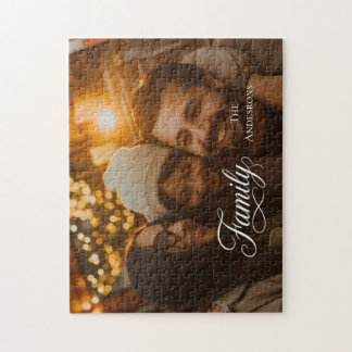 Modern Script Family Custom Photo Name Jigsaw Puzzle