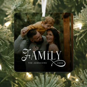 Modern Script Family Custom Photo Name  Metal Tree Decoration