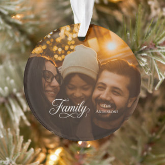 Modern Script Family Custom Photo Name Ornament