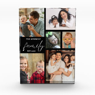 Modern Script Family Name 6 Picture Collage Black Photo Block
