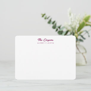 Modern Script Family Name, Wine Personalised Flat Card