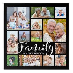 Modern Script FAMILY Photo Collage Black Acrylic Print