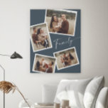 Modern Script Family Photo Collage Faux Canvas Print<br><div class="desc">Modern Script Family 4 Photo Collage Faux Canvas Print. Click the edit/personalise button to customise this design with your photos and colour preferences.</div>