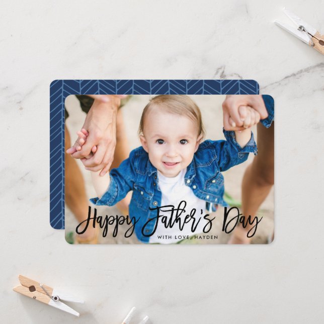 Modern Script | Father's Day Photo Card (Front/Back In Situ)
