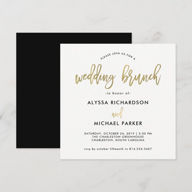 Modern Script | Faux Gold Wedding Brunch Invitation (Front/Back)