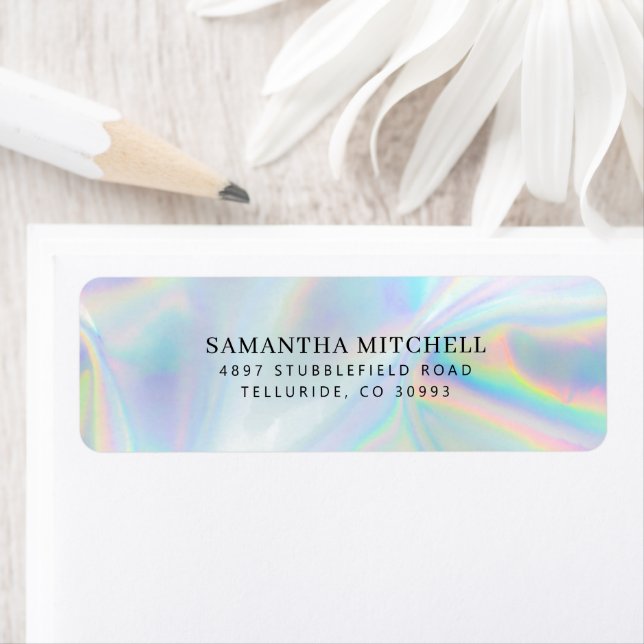 Modern Script Faux Holographic Return Address Return Address Label (Insitu)