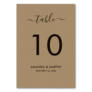 Modern Script Faux Kraft Paper Wedding Table Number