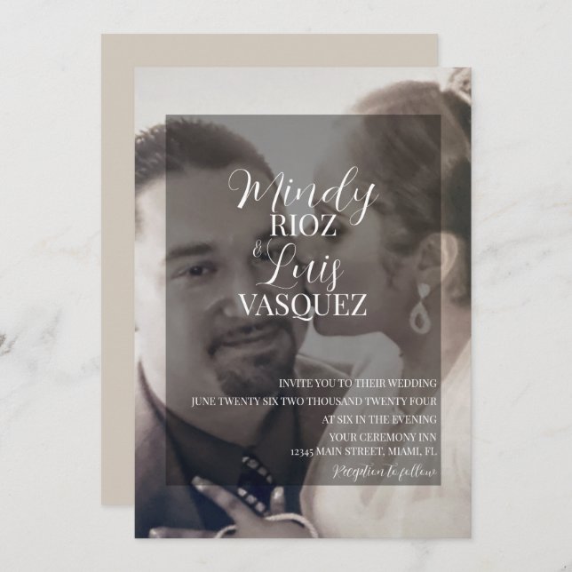 Modern Script Faux Velum Transparent Photo Wedding Invitation (Front/Back)