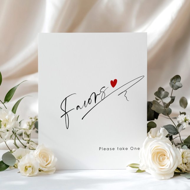 Modern Script  Favours red heart Bridal Shower Poster (Creator Uploaded)
