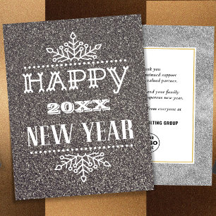 Modern Script Festive Silver Glitter Corporate Holiday Card