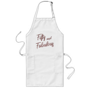 Modern Script Fifty & Fabulous Rose Gold Glitter Long Apron