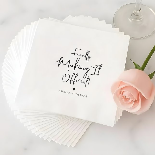 Modern Script Finally Making It Official Wedding Napkin (Creator Uploaded)