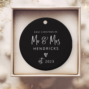 Modern Script First Christmas as Mr and Mrs Ceramic Ornament