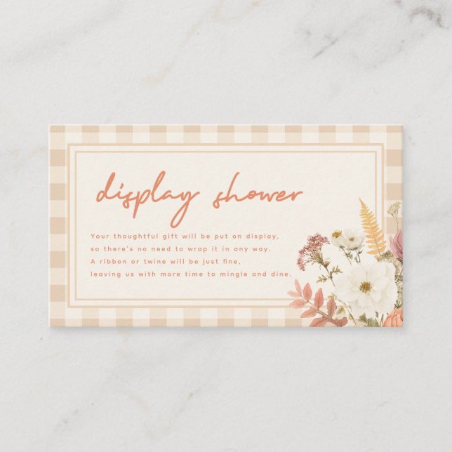 Modern Script Floral Gingham Fall Display Shower Enclosure Card (Front)
