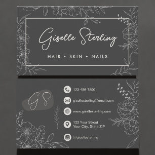 Modern Script Floral Line Art Professional Business Card
