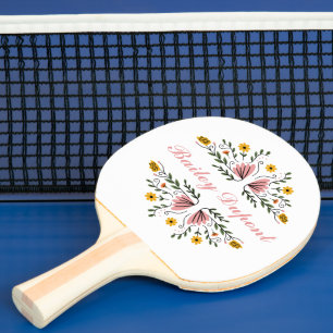 Modern Script Floral Personalised Ping Pong Paddle