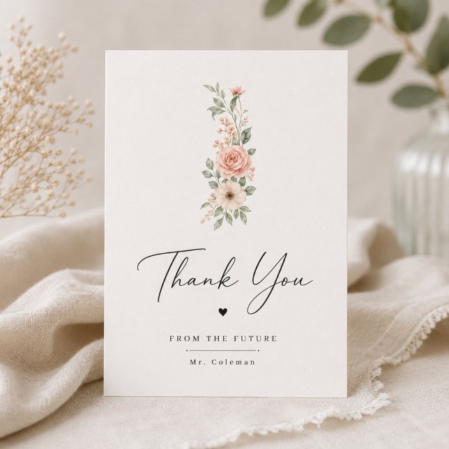 Modern Script Floral Wedding Thank You Card. Card (Creator Uploaded)