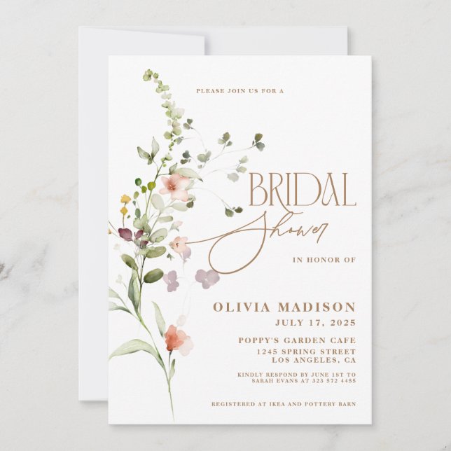 Modern Script Flower Garden Bridal Shower Invitation (Front)