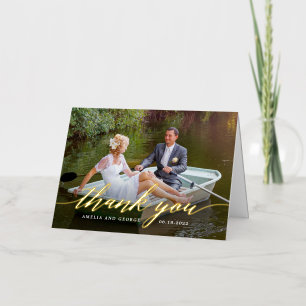 Modern Script FOIL Folded Photo Thank You Card