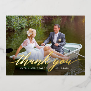 Modern Script FOIL Thank You Postcard