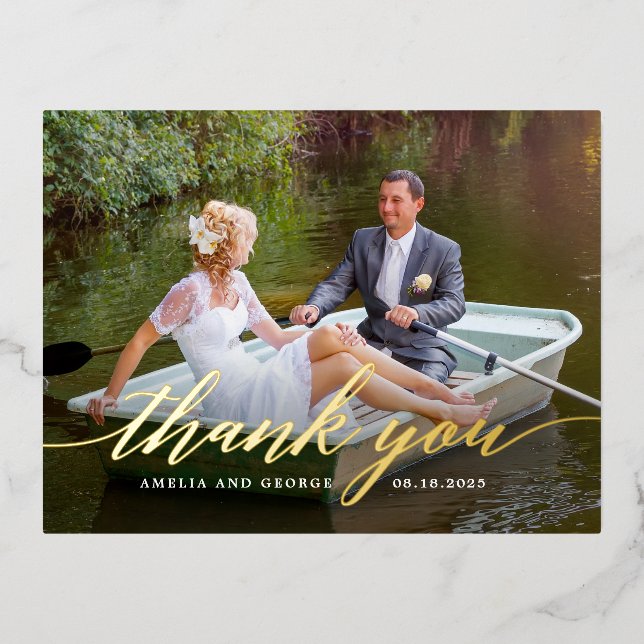 Modern Script FOIL Thank You Postcard (Front)