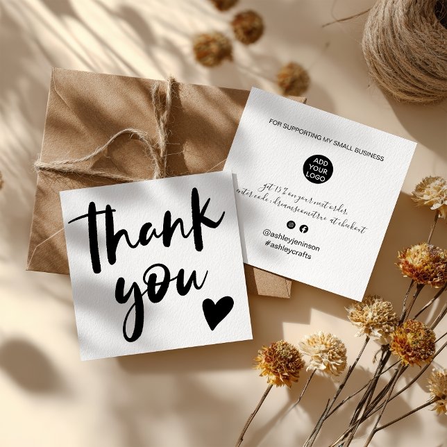 Modern script font black and white order thank you square business card (Modern script font black and white order thank you square business card)