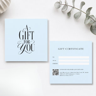 Modern Script Font Blue QR Code Gift Certificate