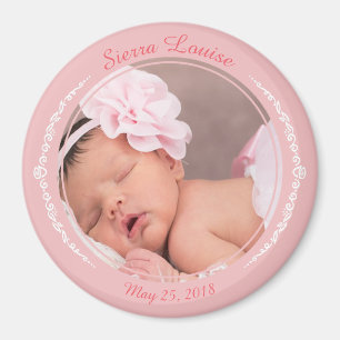 Modern Script Font  Blush Pink New Baby Girl Photo Magnet
