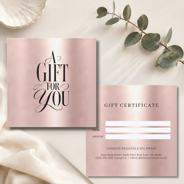 Modern Script Font Business Gift Certificate (Modern Script Font Rose-Gold Business Gift Certificate)