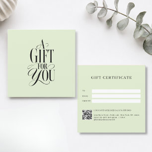 Modern Script Font Green QR Code Gift Certificate