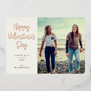 Modern Script Font Happy Valentine's Day Photo Foil Holiday Card